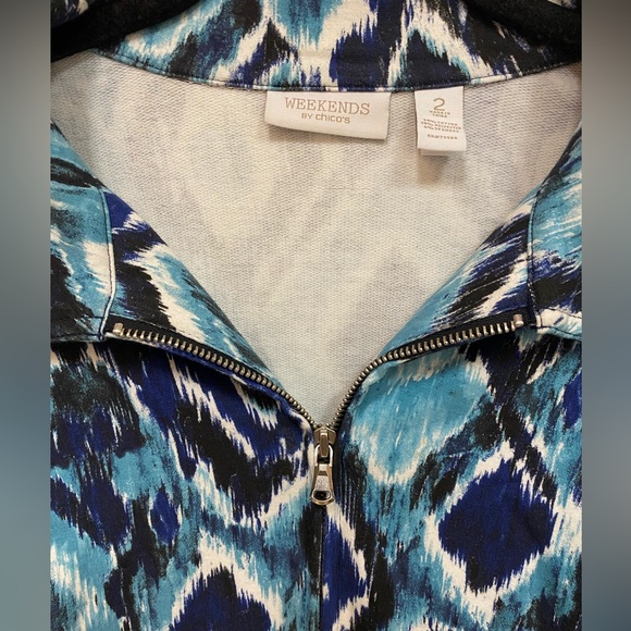 Weekends By Chico’s Women’s Diamond Print Full Zip Jacket Size 2 Large - Picture 4 of 4